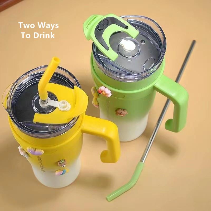 40 унций/1200 мл большой емкости термос из нержавеющей стали кружка с трубочкой для кофе и чая термокружка для путешествий в машине с ручкой