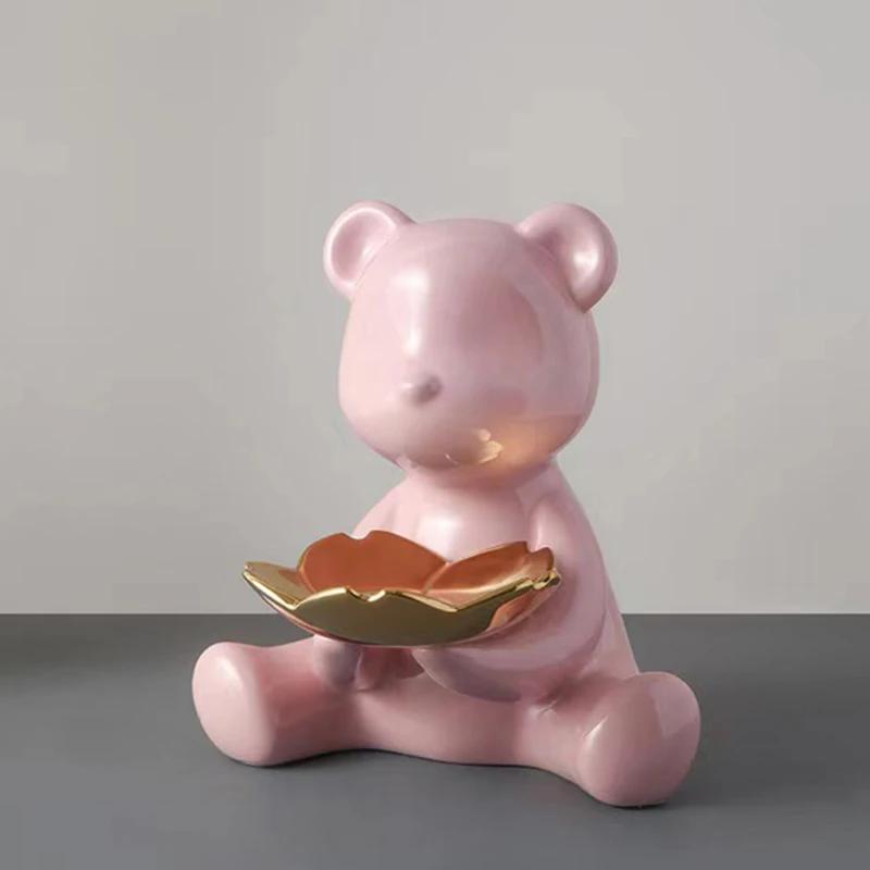 20см Керамическая Фигурка Медведя Домашнее Украшение Статуэтка Животного Полка для Хранения Ключей Современная Комнатная Скульптура Настольный Декор Статуэтки Украшения