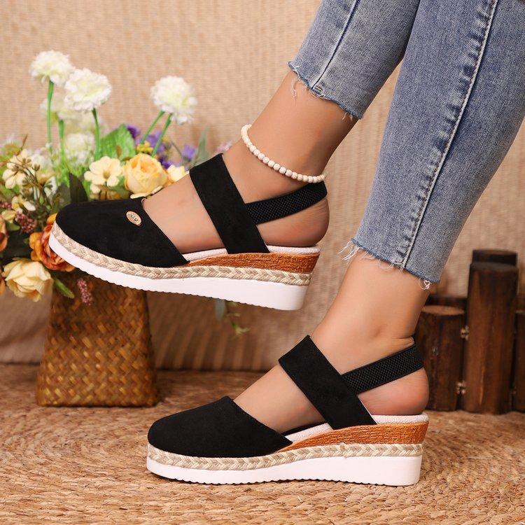 Summer Women Linen Wedge Sandals Handmade Ladies Casual Comfortable Womens Shoes