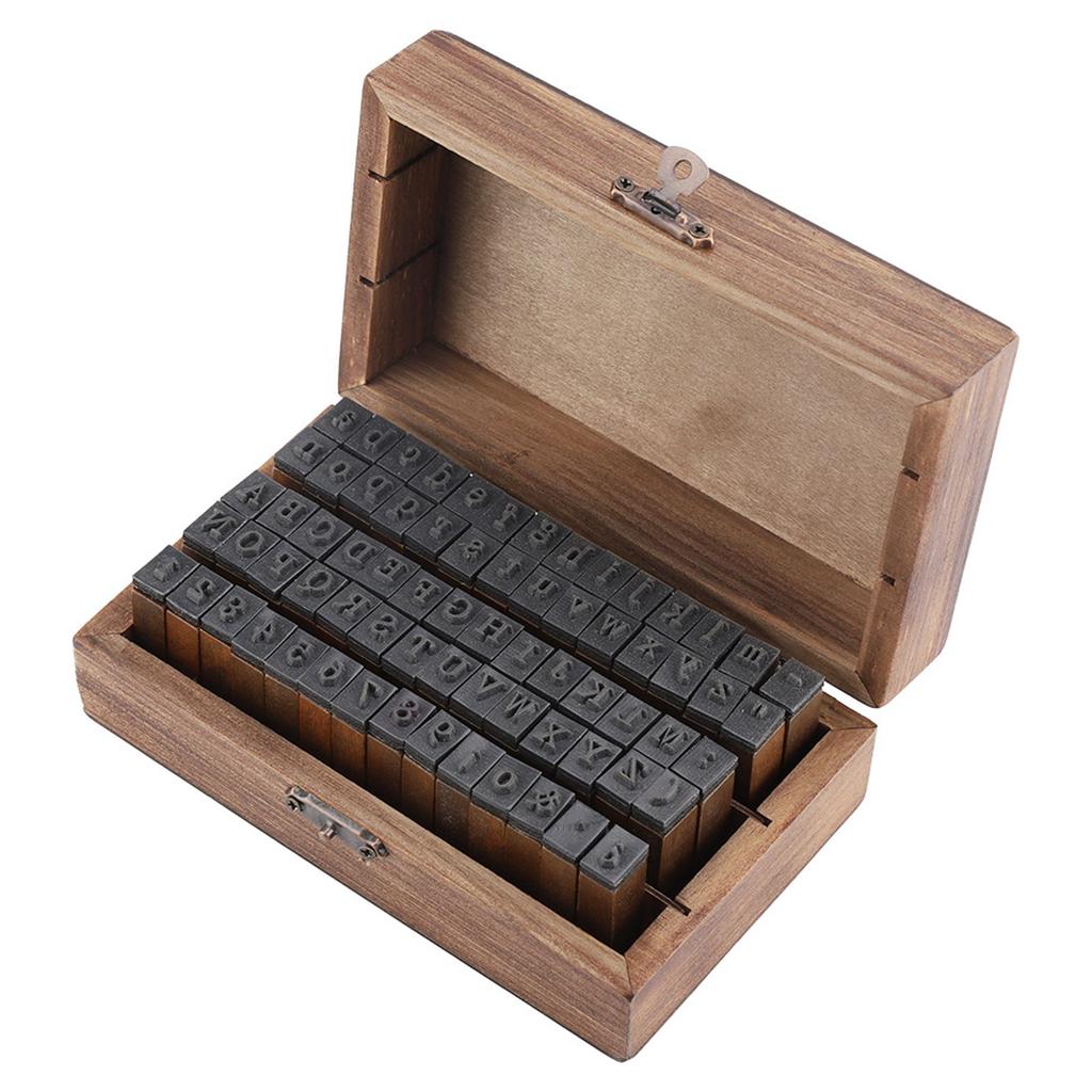 70PCS Vintage Wood Alphabet Letter Rubber Stamps Small Wooden Box