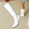 Fashion Autumn Winter Women Knee High Boots Chunky Spike Heel Sexy Dress Casual Party Lady White Black Pointed Toe Zipper Long Boots