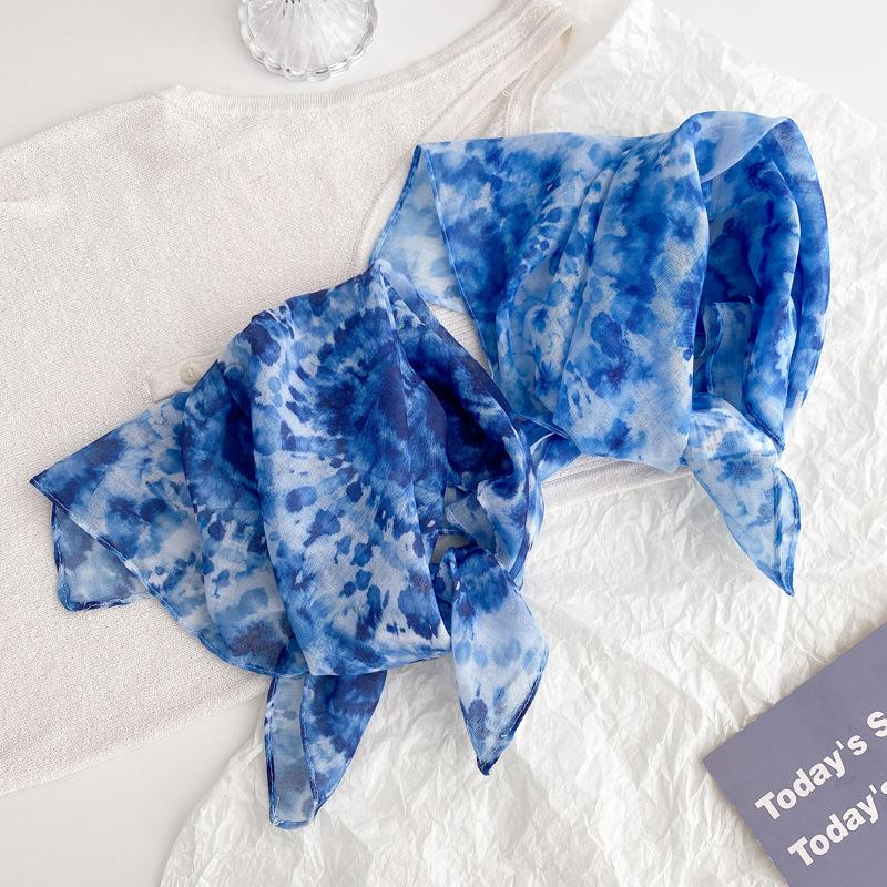 Handmade tie-dye small square scarf women's silk scarf cotton and linen Korean version foreign style versatile scarf headband fashion scarf spring