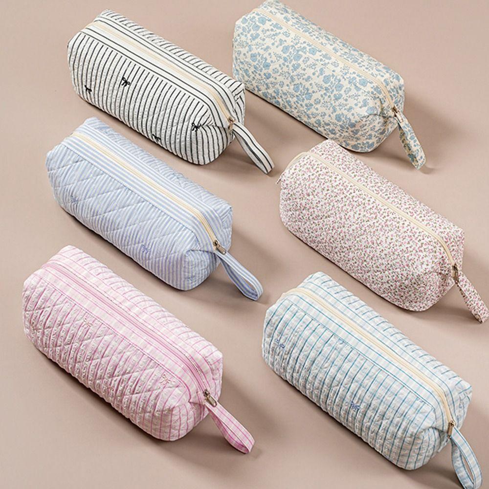 Quilted Cosmetic Bag Bow Print Storage Pouch Gifts Hair Styling Tool Bag