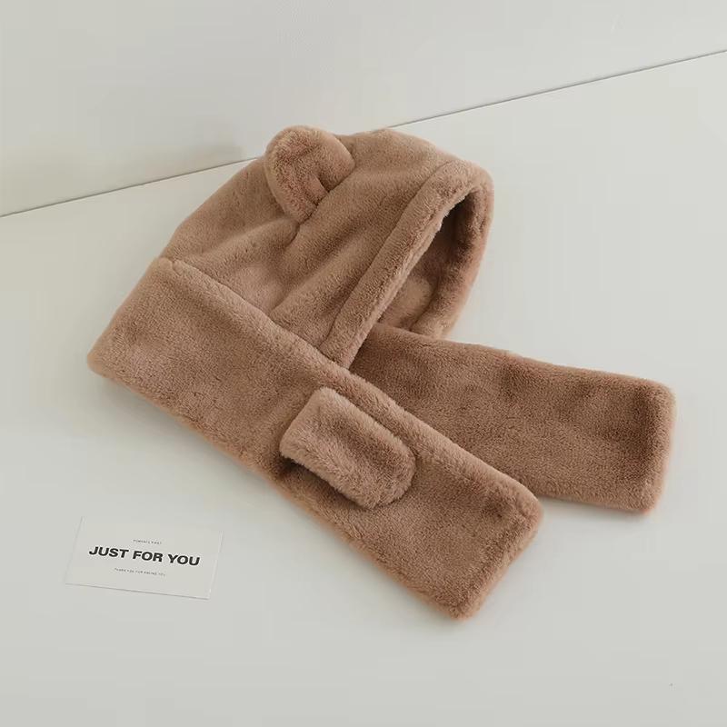 Cartoon One Piece Baby Plush Hat Scarf Winter Warm Ear Protection Cap Scarves for Kids Boy Girl Cute Bear Beanies Cap
