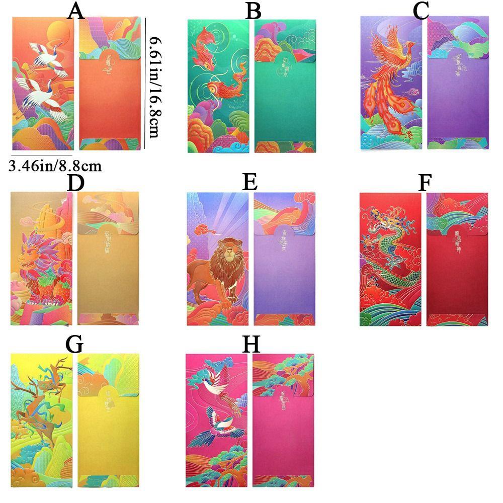 6Pcs Paper Traditional Red Pocket Chinese Style Lucky Money Pouch Cute Chinese Red Envelope  Wedding