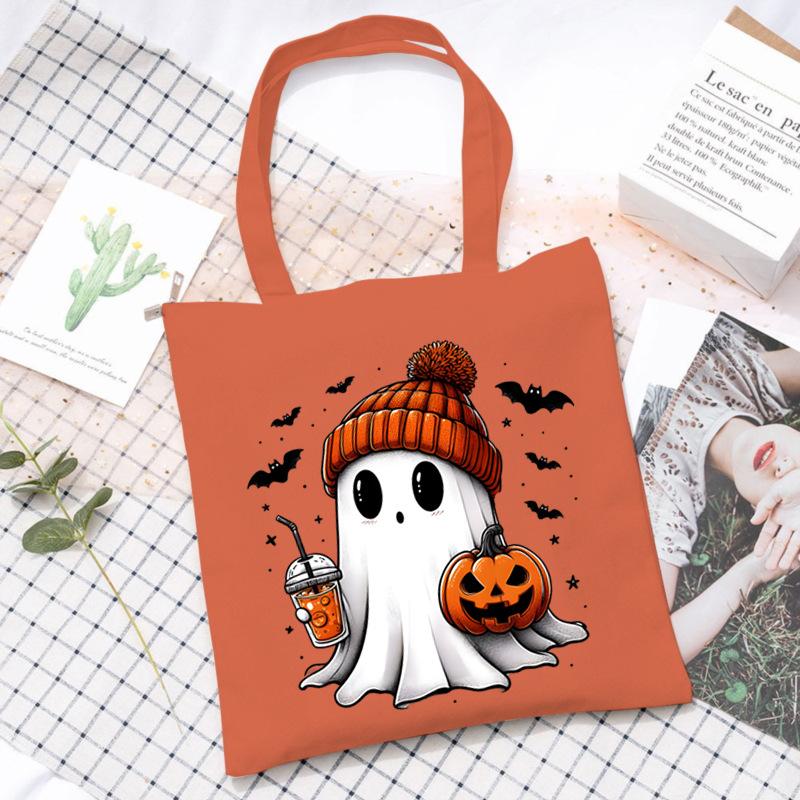 Halloween Printed Shoulder Bag Female Large Capacity Student Canvas Bag Tutoring Shopping Bag