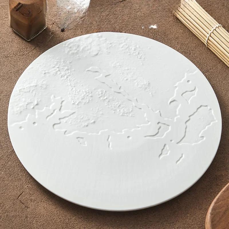 Rock Pattern Map Ceramic Flat Plate Shallow Hotel Restaurant Household Dish Western Food Plate