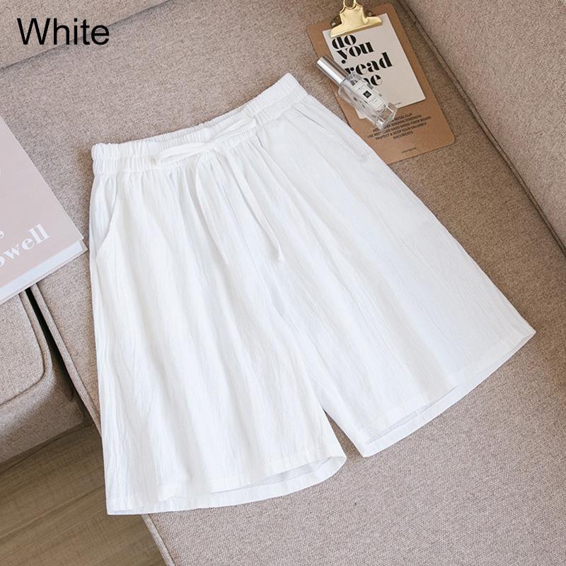 Women Summer Elastic Waist Wide Leg Pants Drawstring Shorts Beach Shorts Loose Casual Solid Color