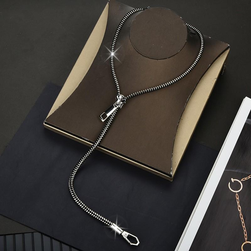 High Quality 2-in-1 Zipper Clavicle Chain Fashion Punk Titanium Steel Necklace Women