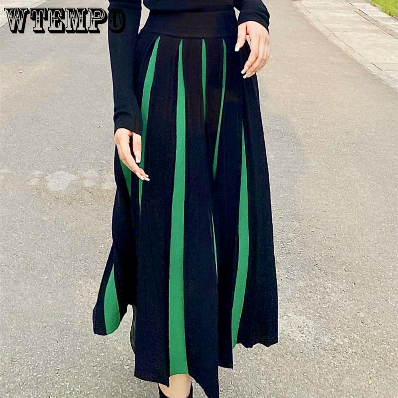 2023 Женская вязаная юбка до половины тела, женская темпераментная высокая талия, цвет по буквам, длинная плиссированная юбка с абзацем