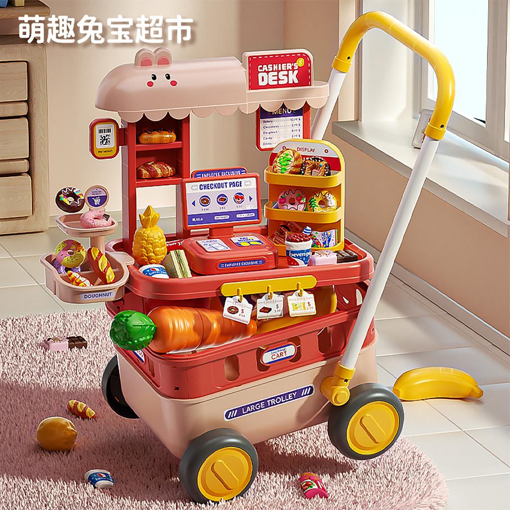 Girls' shopping cart, toys, children's strollers, supermarkets, large size babies, boys' fruits, happy children's play at home