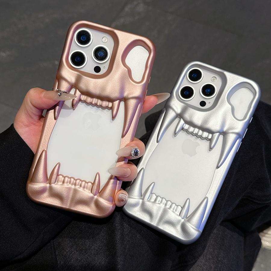 Индивидуальный 3D Полый Череп Клык Матовый Силиконовый Чехол Для Телефона Для iPhone 16 15 14 13 12 Противоударный Супер Теплоотводящий Чехол