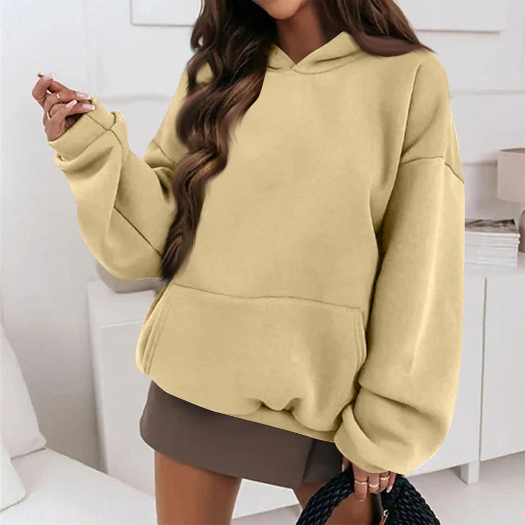 Women's Autumn And Winter Solid Color Pullover Hooded Sweatshirt Fleece Plus Size Long Sleeve Short Fashion Sweatshirt