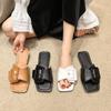 Women Wearing Slippers Outside The Belt Bucklesummer New Fashion Flip-flops Flat Square Head Women Beach Large Size Sandals