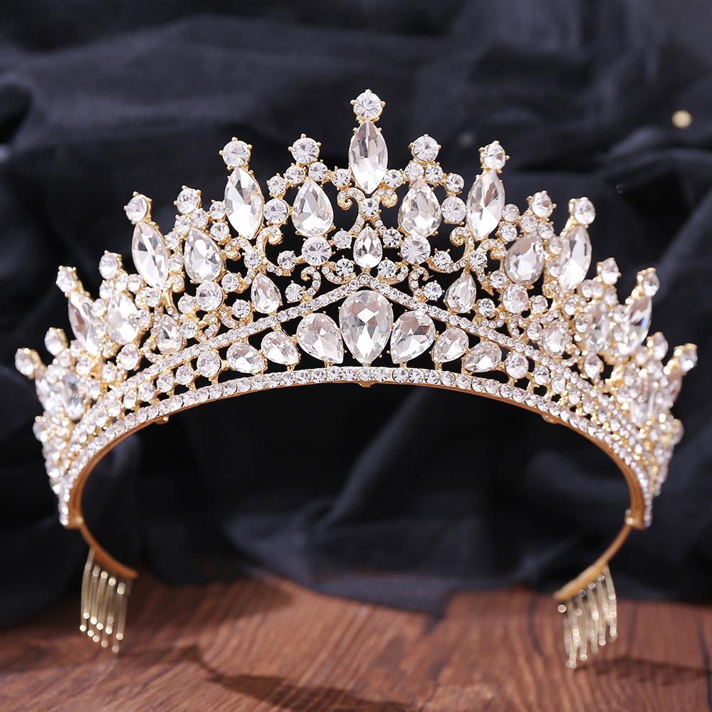 DIEZI New Baroque Korean Gold Color Crown Hair Accessories Luxury Crystal Tiara For Women Wedding Headdress Bridal Hair Zircon