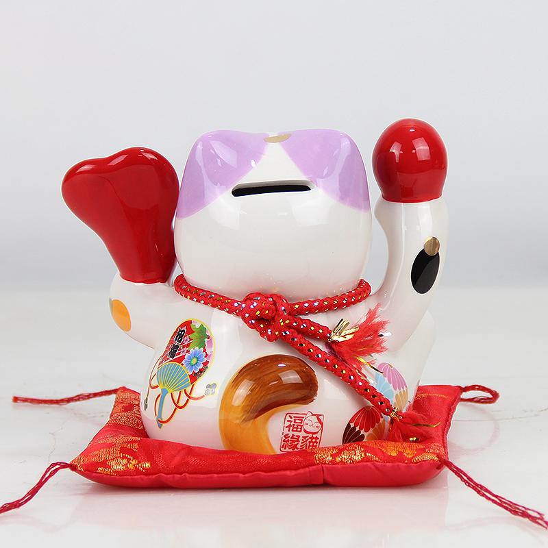 5,5-дюймовый керамический орнамент Манеки-неко, шкатулка для денег, японская статуэтка кошки удачи, фэн-шуй, центральный элемент, свадебный подарок
