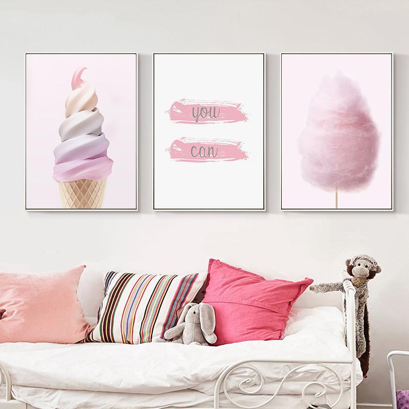 Декор для девочки, холст, настенное искусство, розовый зефир, мороженое, постер на стену, безрамные скандинавские картины для внутреннего декора комнаты, без рамки