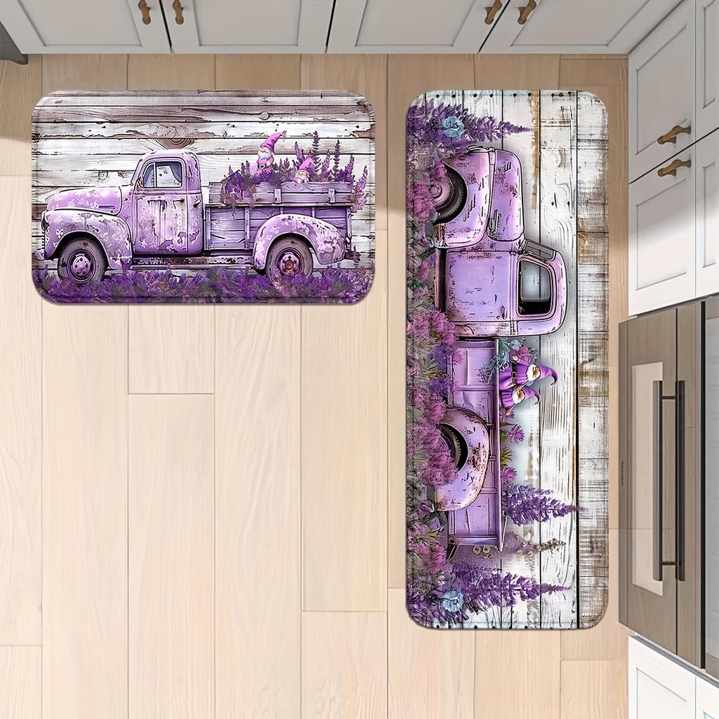 1Pcs Anti Fatigue Kitchen Rugs, Purple Dwarf Car Print Waterproof Non-Slip Thick Cushioned Kitchen Mat Heavy Duty Comfort Standing Mat for Kitchen