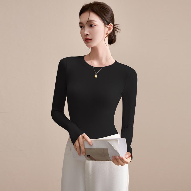 Fashion Women's Stretchy Base Layers Fall and Winter Long-Sleeve T-Shirts Fitted Fleece-Lined Tops