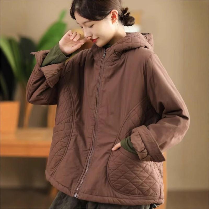 Johnature Модное повседневное пальто с капюшоном и свободной молнией, однотонное, зимнее, с длинными рукавами, в китайском стиле, сращивающееся пальто