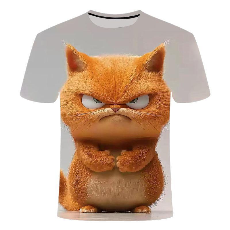 Смешная графика Angry Cat с 3D-принтом для мужчин, летняя мода, короткий рукав, мужские и женские футболки, повседневные футболки большого размера