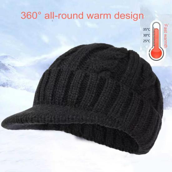 Мужская зимняя вязаная шапка среднего возраста с короткими полями, эластичная, с утолщенной витой текстурой, однотонная