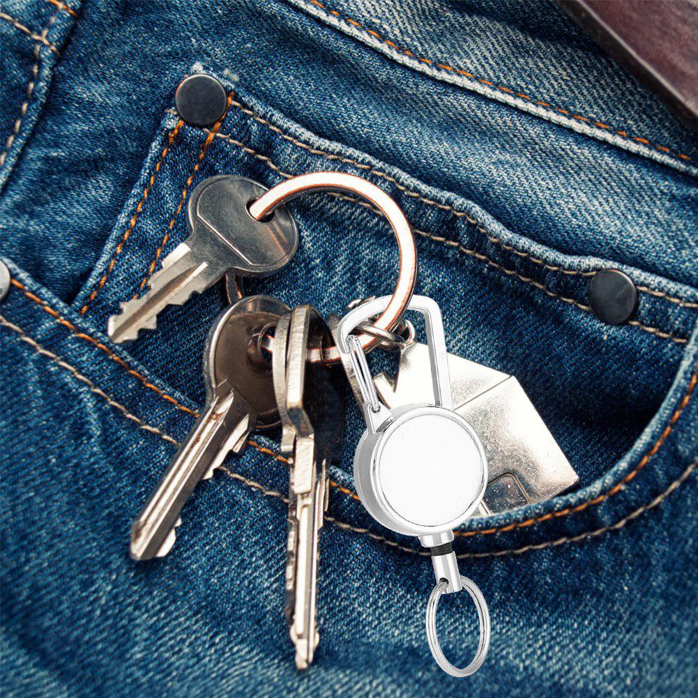 Металлический выдвижной брелок для ключей с высокопрочным нейлоновым тросом, шнур против потери, кольцо для ключей, пряжка, для улицы