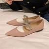 2024 г. Европейские и американские нежные феи женственные туфли на плоской подошве с острым носком и стразами женские туфли Мэри Джейн