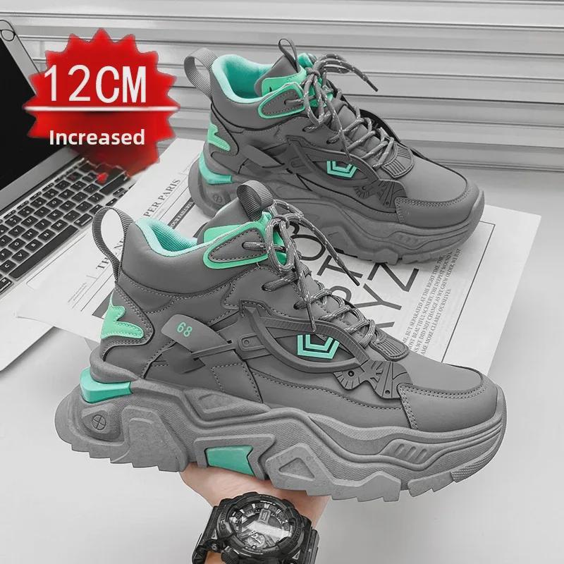 Мужские невидимые кроссовки, увеличивающие рост: 12 см высокие, 10 см повседневные парусиновые туфли на толстой подошве, модные туфли COS.