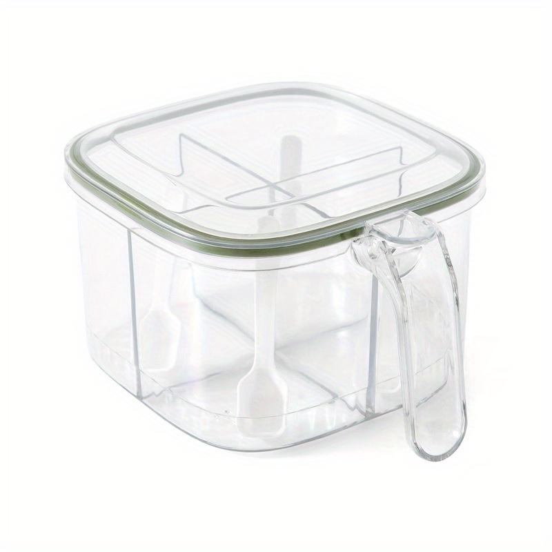 1pc Four-Compartment Integrated Spice Storage Box with Lid - Transparent Plastic Kitchen Organizer for Salt, Pepper, Sugar & Herbs