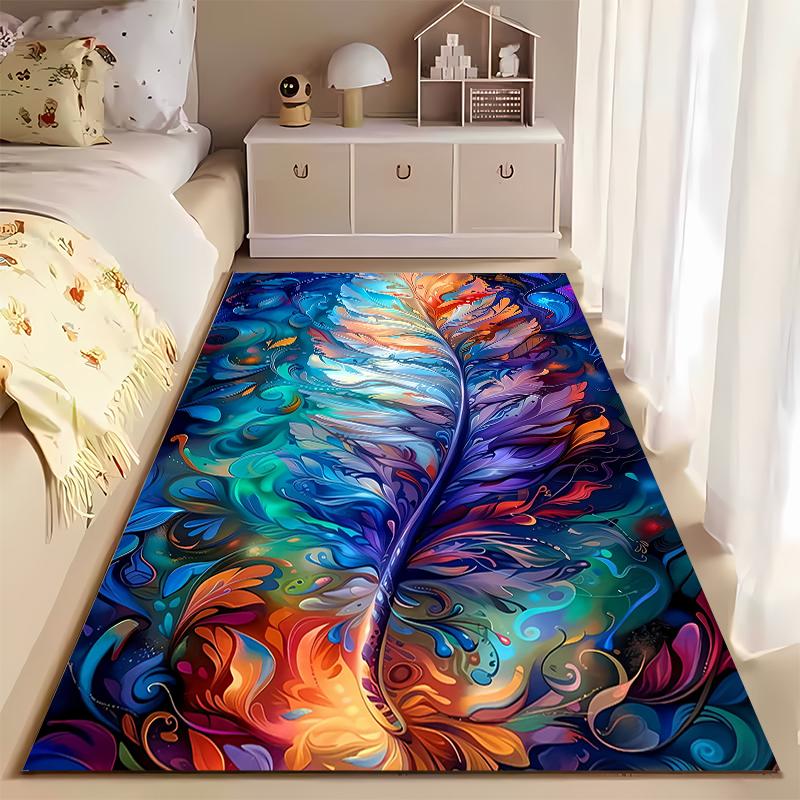 Colorful Feather Pattern Carpet in Abstract Design for Home Decor Suitable for use as an anti-slip for living room bedroom sofas