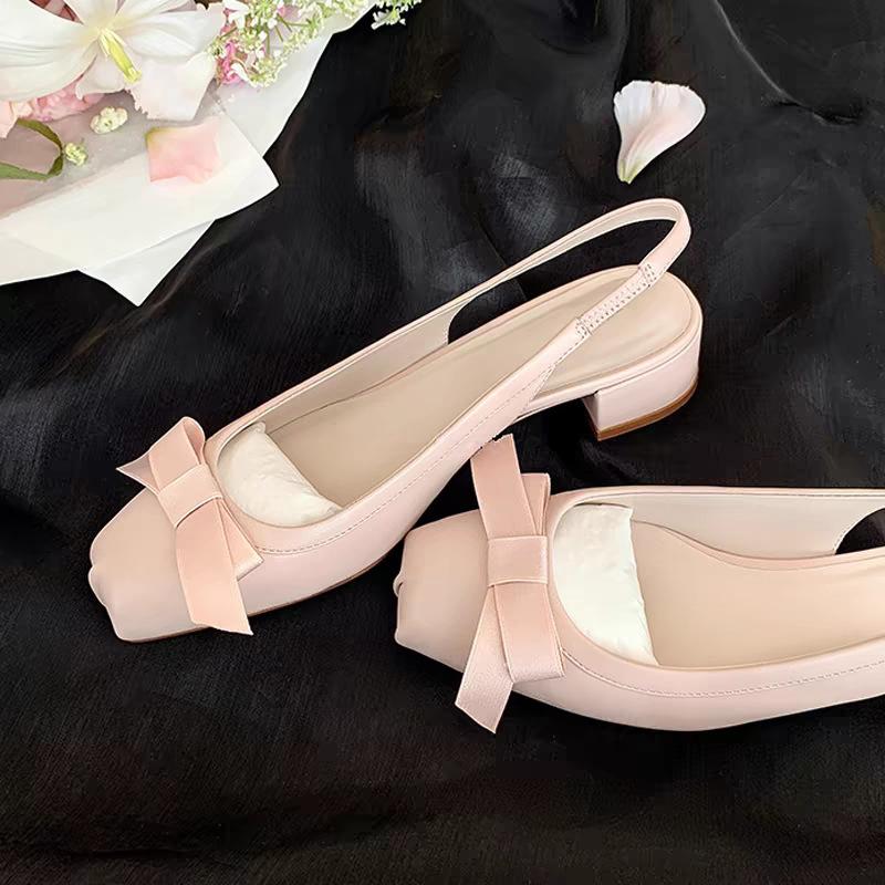 Fashion New Women Bowknot Sandals Mary Jane Shoes for Woman Shallow Mid Heels Ladies Closed Toe Slingbacks Office Pumps Zapatos De Mujer