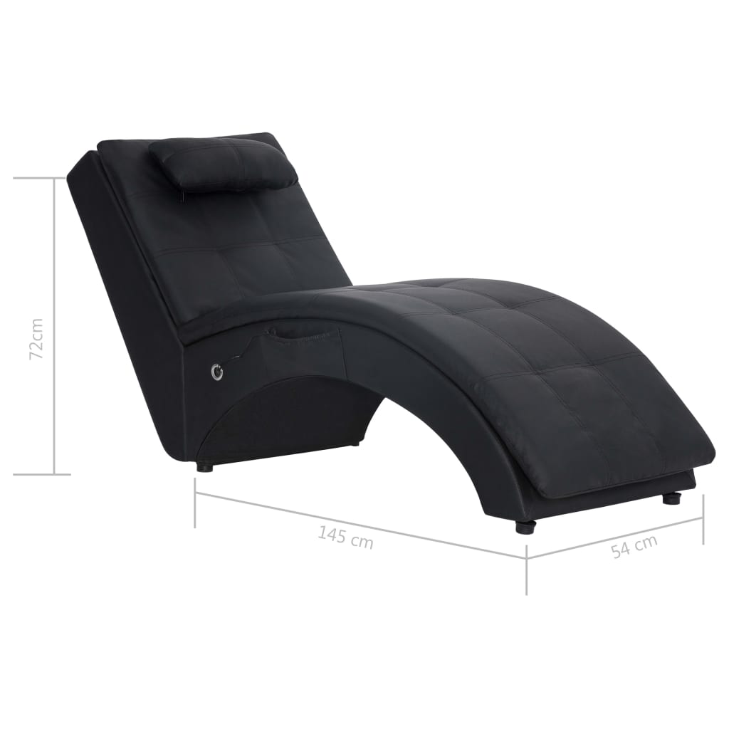 Massage Chaise Lounge with Cushions Black Faux Leather