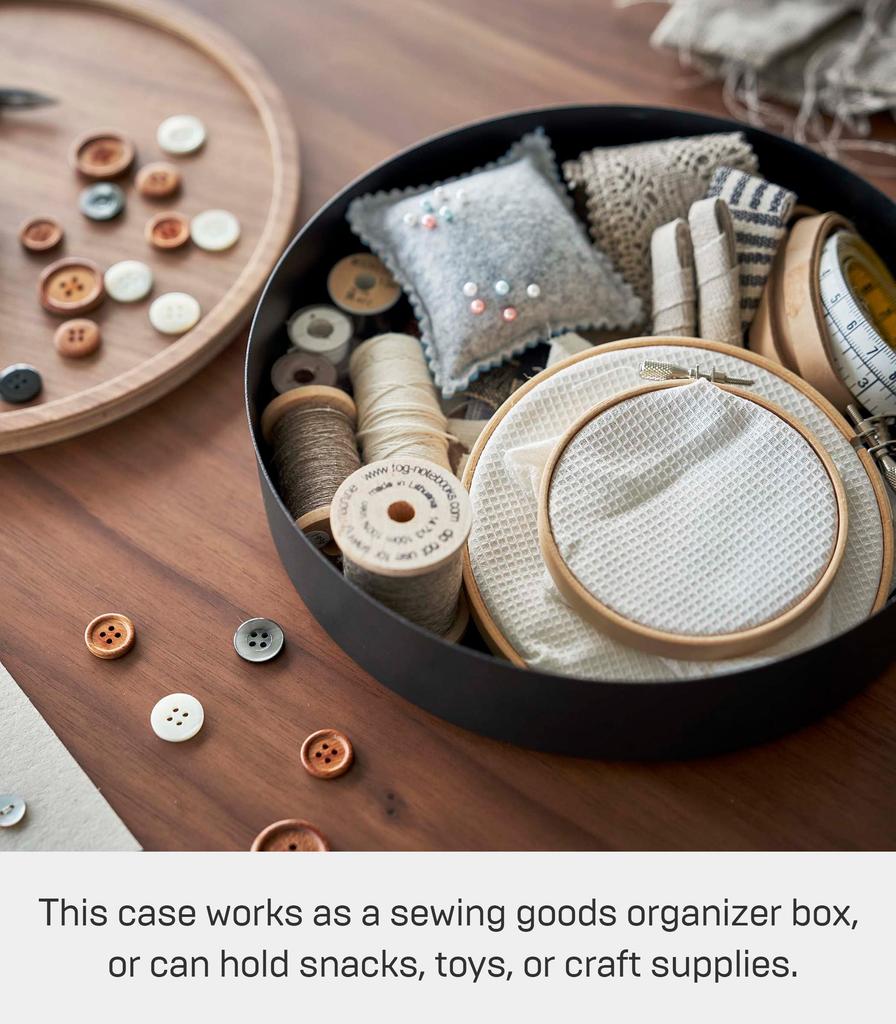 Ящик для хранения Yamazaki Jitsugyo с круглой крышкой, коричневая крышка RIN RIN, трансформируется в поднос для хранения 5800 (Ямадзаки) приблизительно. Ш22.2XГ22.2XВ6см