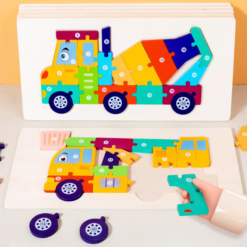 3D Vehicle Wooden Puzzle Hand-eye Coordination Transportation Jigsaw Puzzle Ages 1-5 Children Toddlers Preschool Educational Toy