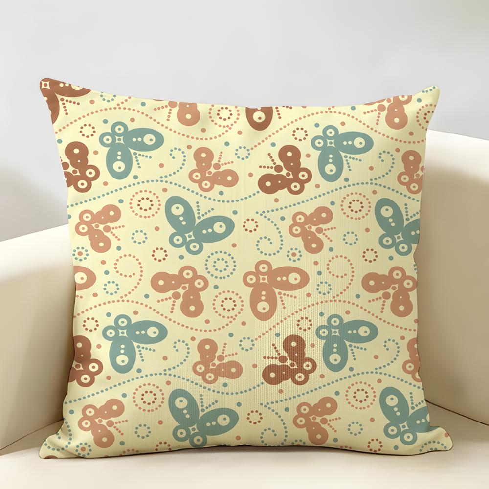 Cute Butterfly Girl Wildflower Cushion Cover Natural Linen Organic Fabric DoubleSided Printing Room Sofa Decor Pillow Case