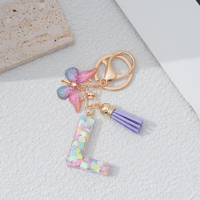 Брелок для ключей в форме сердца и буквы с бабочкой и кисточкой, шарм для сумки