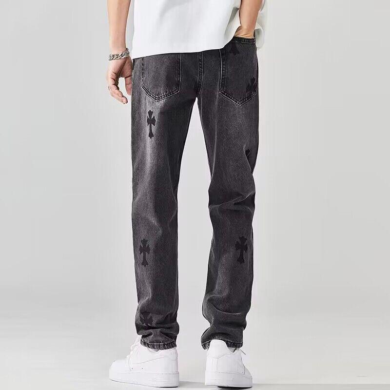 Мужские летние джинсы широкого кроя с принтом и эффектом стирки
