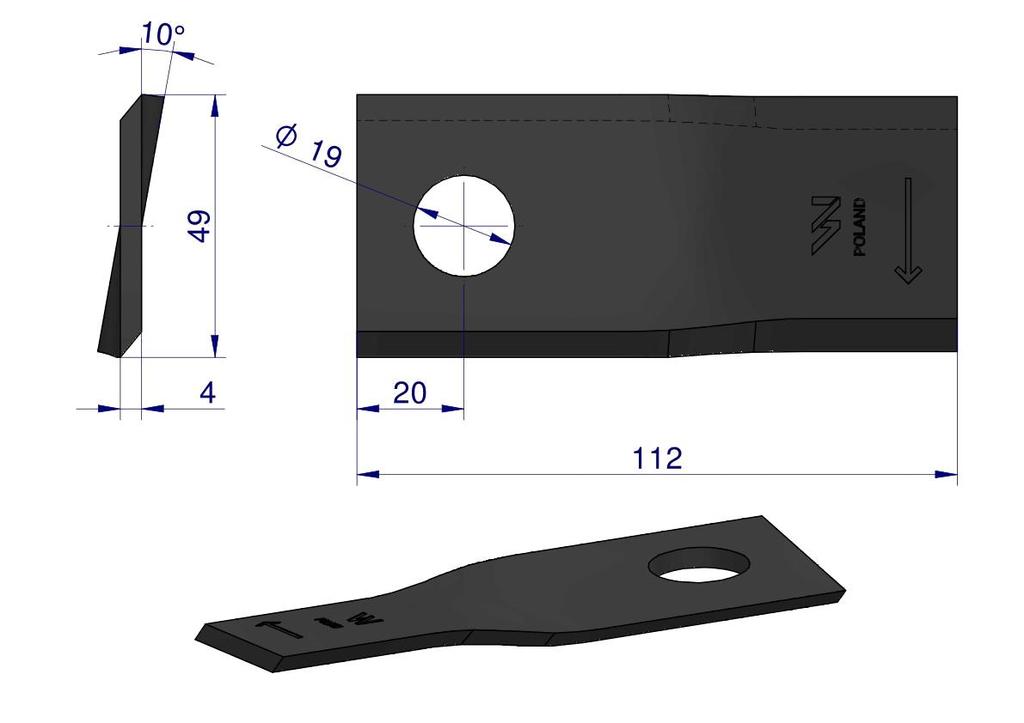 Nóż. Nożyk Kosiarka Prawy 112X48X4Mm Otwór 19 Zastosowanie 123707 134308 Fella Waryński ( Sprzedawane Po 25 )