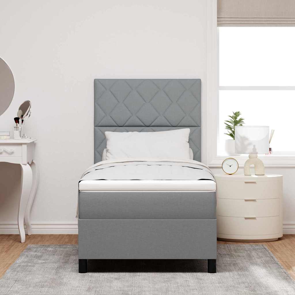 Box Spring Bed with Headboard Light Gray 90 x 200 cm Fabric