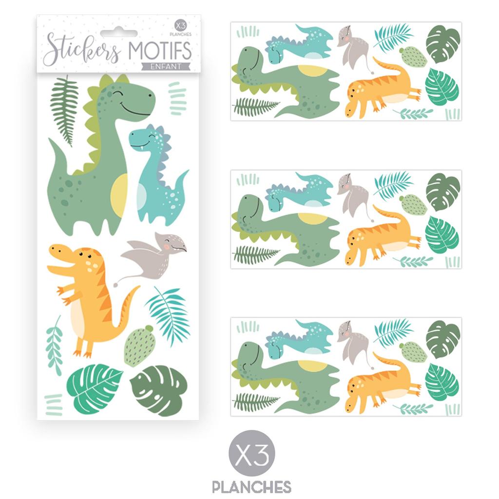 Les Trésors De Lily [R3415] - 3 Sheets of Green 'Dinosaurs' Stickers - 30x13 Cm