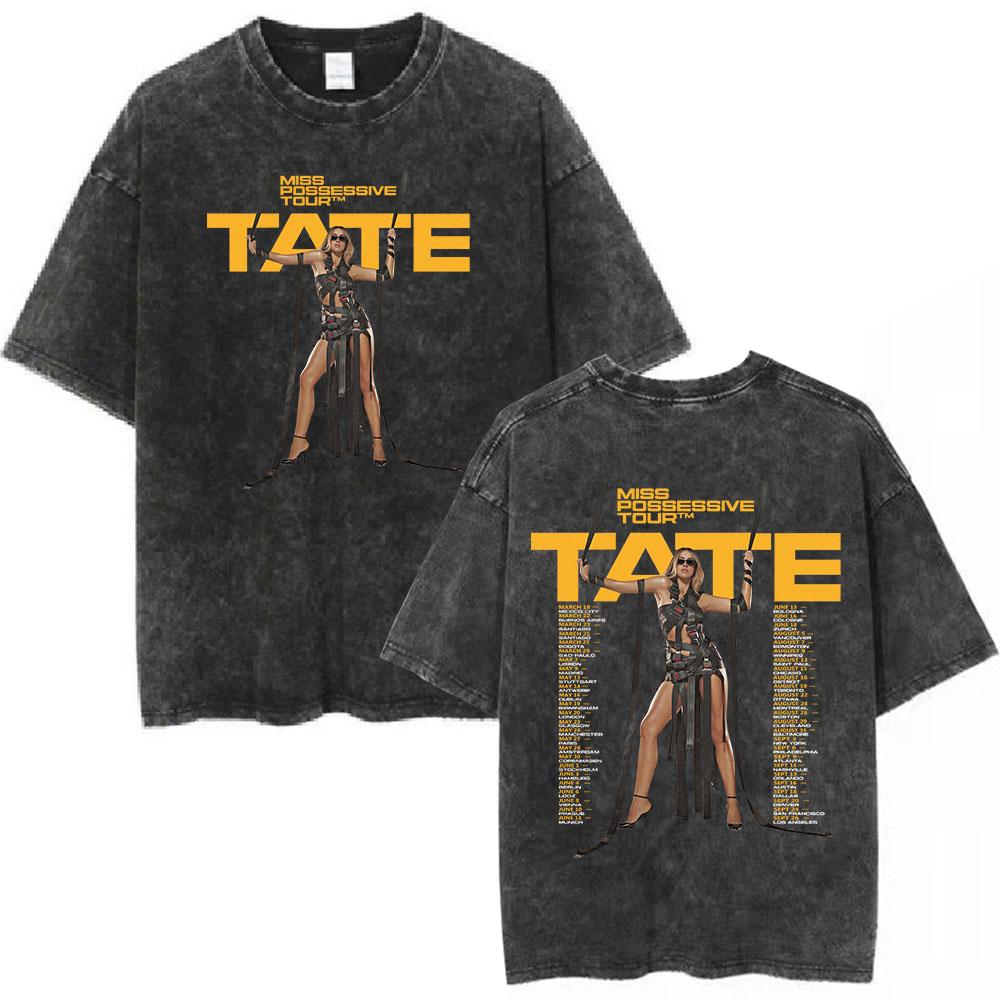 Tate Mcrae Greedy Album Tour Merch T Shirt Men Women Fashion Vintage Washed Short Sleeve Oversized Tshirts 100 Cotton T Shirts