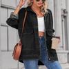 Women's Fashionable Versatile Classic Retro Solid Color Lapel Long Sleeved Pocket Loose Denim Jacket