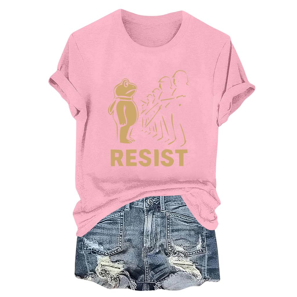 Women's Fashion Casual Printed Round Neck Short Sleeved Pullover T-Shirt Top