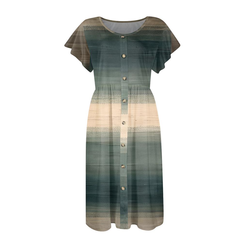 Женские летние платья с круглым вырезом и рукавами-крылышками, повседневные свободные платья-миди с карманами на пуговицах и принтом