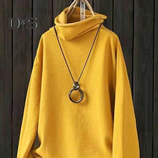 Women Top Stylish Pile Collar Solid Color T Shirts Soft Comfortable Long Sleeve Pullover for Autumn Winter