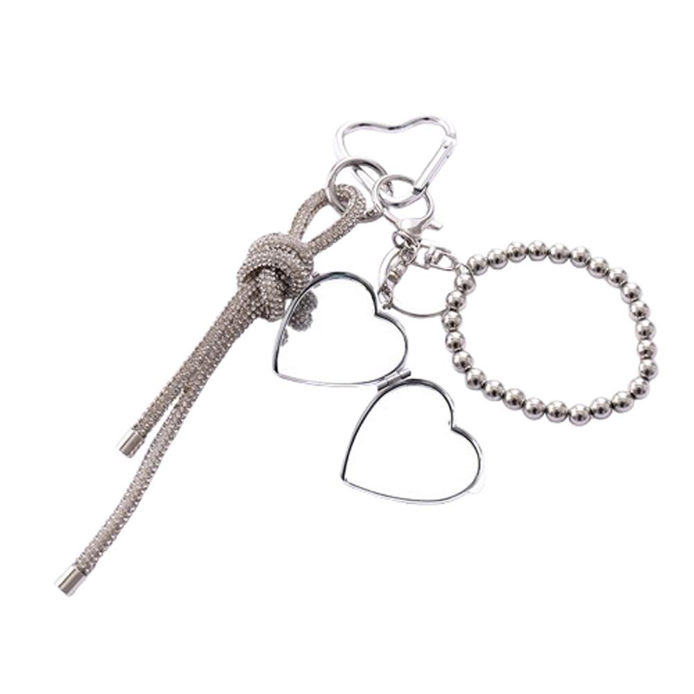 Phone Lanyard Heart Key Keyring Rhinestone Crystal Chain Pendant Mini Love Mirror Keychain Gift