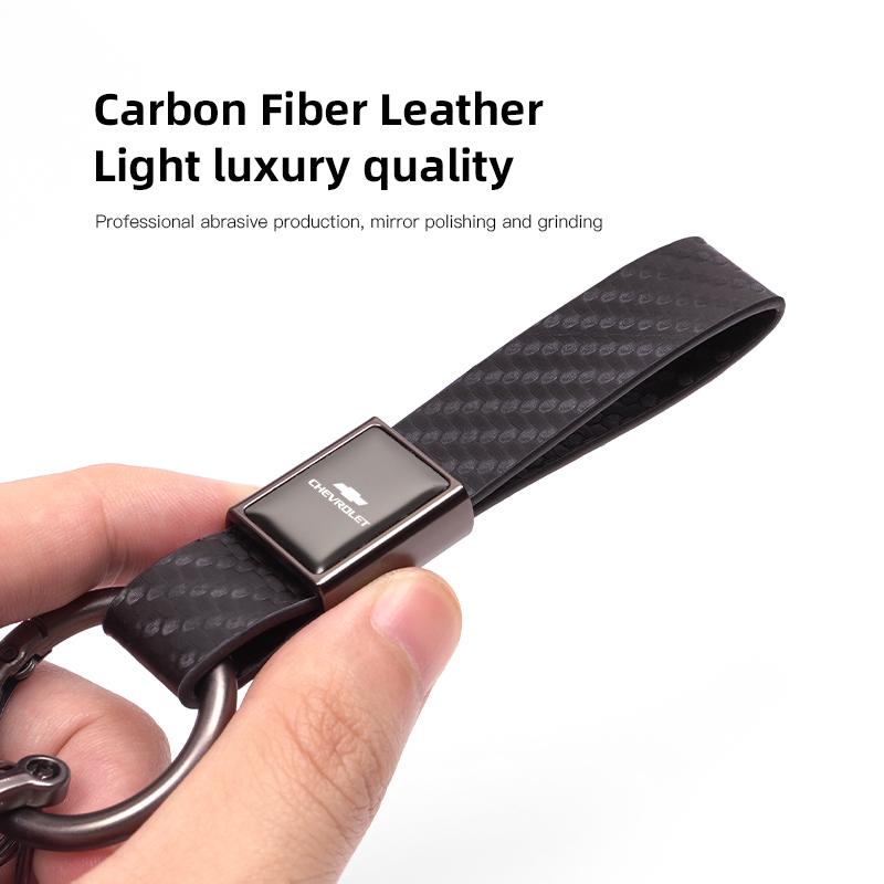 FRF1 Car Interior Carbon Fiber Car Key Chain Leather Keyring For Chevrolet Cruze Sonic Silverado Corvette Camaro Suburban Trailblazer