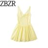 Zbzr Spring New Women Clothes Western Style French Style Fashion Yellow Lace Back Elastic Sling Dress