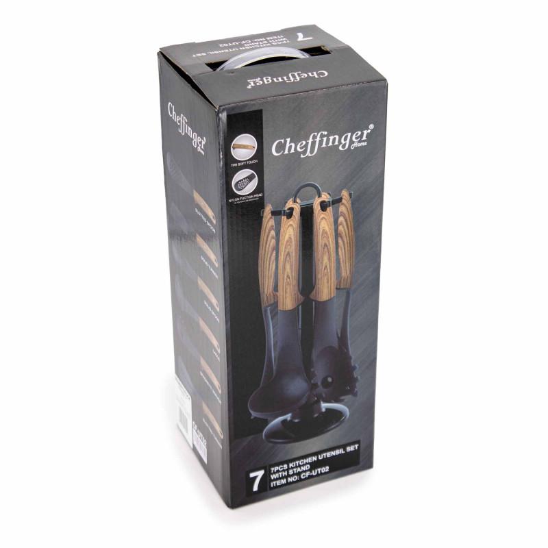 Набор из 6 кухонных принадлежностей с деревянной ручкой + вращающаяся подставка cf-ut02 Mixed CHEFFINGER
